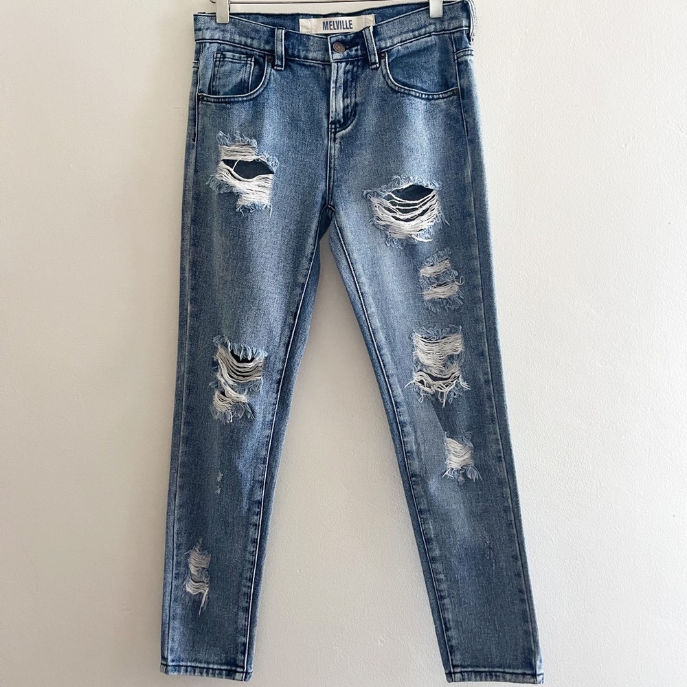 Brandy Melville Distressed Ripped Denim Jeans, 100% Cotton, Size 24